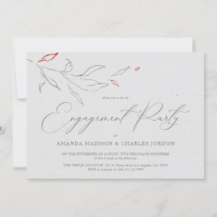 Invitation Fleurs gris et rouges simples et élégantes Partie 