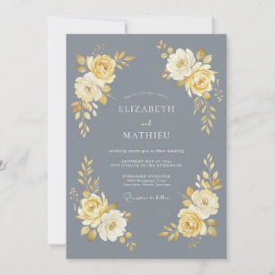 Invitation Fleurs grises mariage Golden Bloom