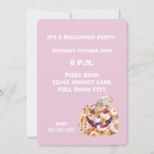 Invitation Fleurs Groovy Citrouille Fête Halloween