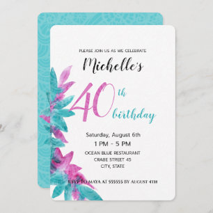 Invitation Fleurs hawaïennes Abstraites turquoise rose