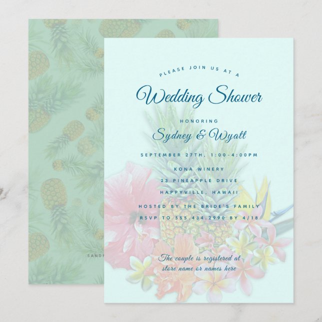 Invitation Fleurs hawaïennes Couples Wedding showers Invitati (Devant / Derrière)