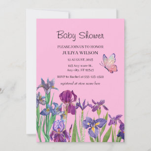 Invitation Fleurs Iris Fille Baby shower