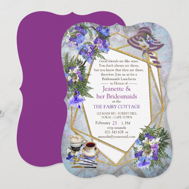Invitation Fleurs Jakaranda géométriques Bridemaids (Devant / Derrière)