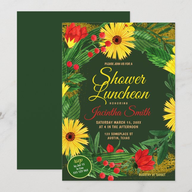 Invitation Fleurs Jardin Fête Déjeuner Douche (Devant / Derrière)