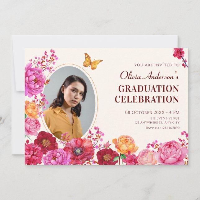 Invitation Fleurs jardin fleurie printemps photo graduation (Devant)