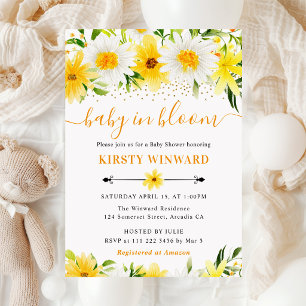 Invitation Fleurs jaunes d'été en aquarelle pour Baby Shower