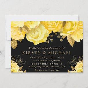 Invitation Fleurs Jaunes et Dorées à l'Aquarelle pour Mariage