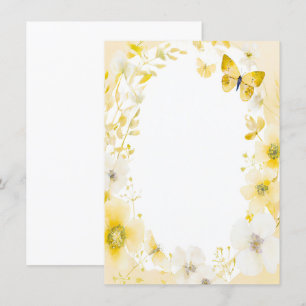 Invitation Fleurs jaunes et papillons blanc mariage