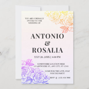 Invitation Fleurs jaunes et violettes Illustration vintage We