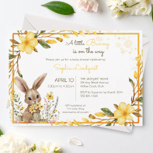 Invitation Fleurs Jaunes Petit Lapin Sur Le Chemin Baby Showe