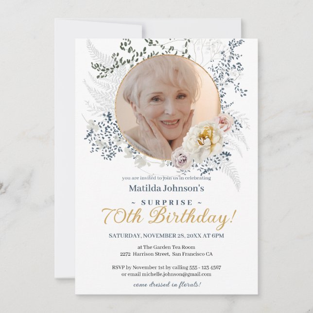 Invitation Fleurs jaunes Photo personnalisée Surprise 70e ann (Devant)
