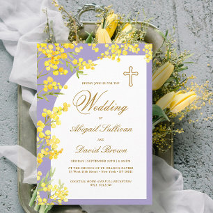 Invitation Fleurs Jaunes sur Mariage Religieux Lavande