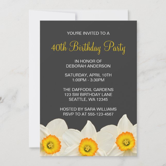 Invitation Fleurs jonquilles jaunes et grises (Devant)