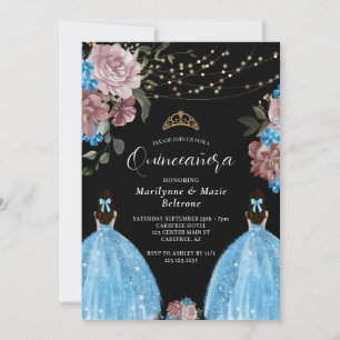 Invitation Fleurs jumelles de princesse bleu pervenche pour Q
