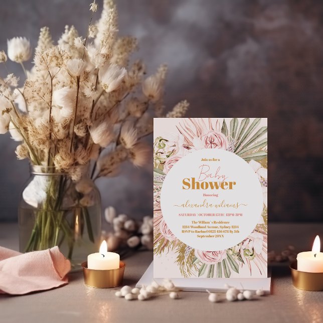 Invitation Fleurs légères et Baby shower en laiton de Pampas (Créateur téléchargé)