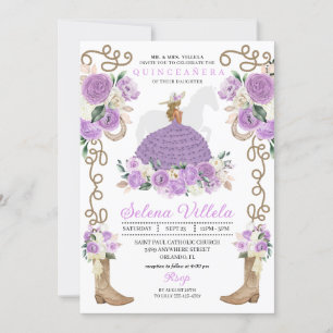 Invitation Fleurs Lilac Ouest rustique Charro Quinceañera