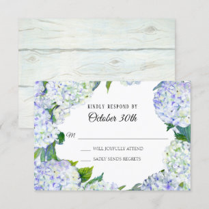 Invitation Fleurs Lilac White Hydrangea w Wood RSVP Mariage