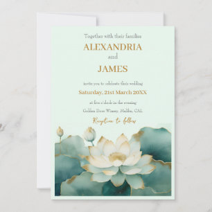 Invitation Fleurs Lotus mariages aux bords or