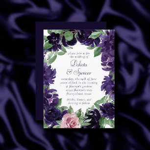 Invitation Fleurs luxuriantes Couronne de roses violettes e