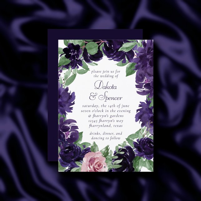 Invitation Fleurs luxuriantes | Couronne de roses violettes e (Créateur téléchargé)