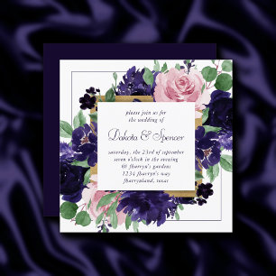 Invitation Fleurs luxuriantes Couronne d'or rose et violet