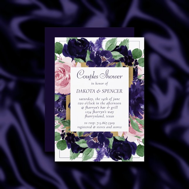 Invitation Fleurs luxuriantes | Douche Couple violet et rose (Créateur téléchargé)