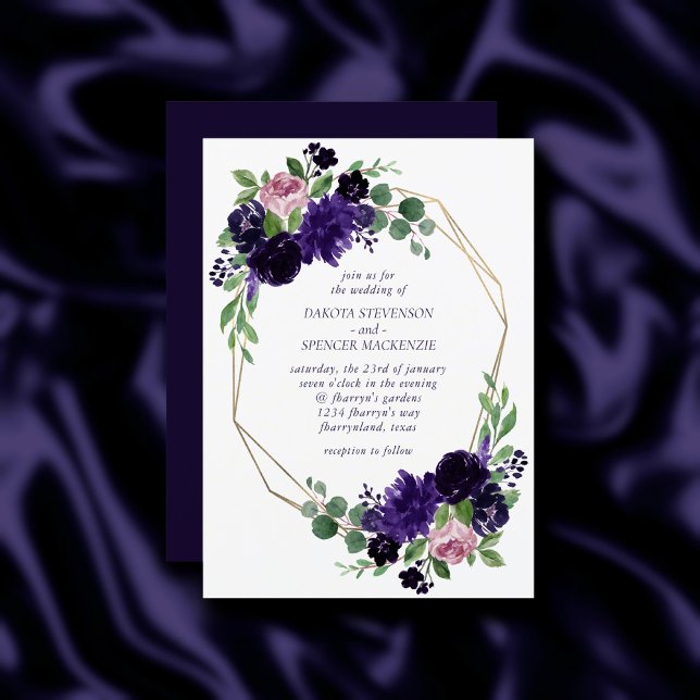 Invitation Fleurs luxuriantes | Frame Floral violet et rose (Créateur téléchargé)