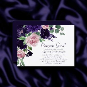 Invitation Fleurs luxuriantes Graduation florale rose et po