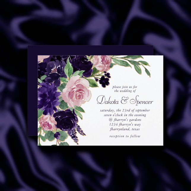 Invitation Fleurs luxuriantes | Mariage de roses violettes et (Créateur téléchargé)