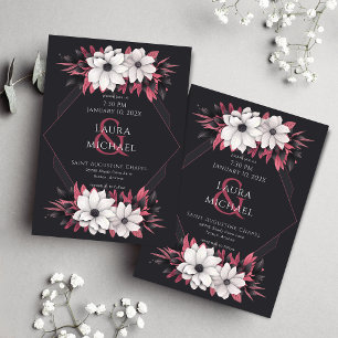 Invitation Fleurs Magenta Noires Rétro