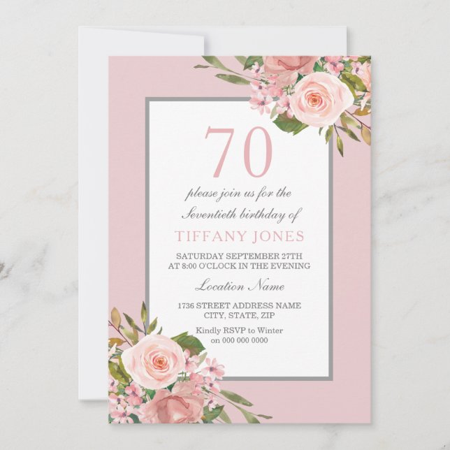 Invitation Fleurs magnifiques femmes 70e anniversaire Invitat (Devant)