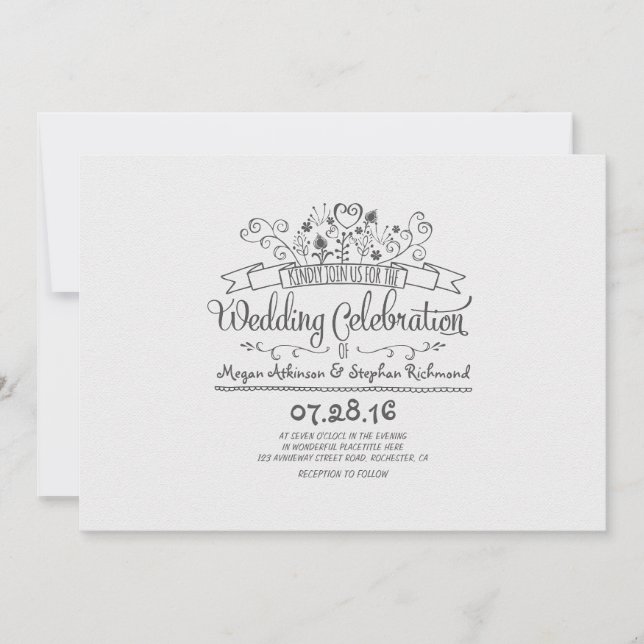 Invitation Fleurs manuscrites moderne mariage décontracté (Devant)