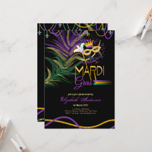 Invitation Fleurs MARDI GRAS modernes perles de masque oculai