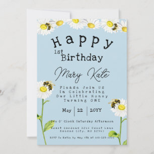 Invitation Fleurs marguerites 1er Anniversaire Miel Bee