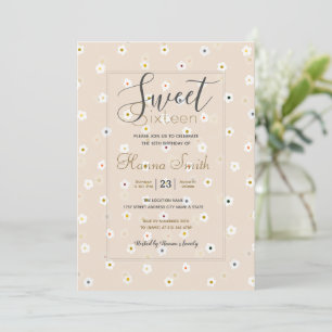 Invitation Fleurs marguerites blanches Retro 70's Boho Crème