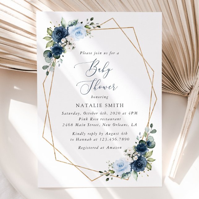 Invitation Fleurs marines, Fleurs bleues, Verdure, Baby showe (Créateur téléchargé)