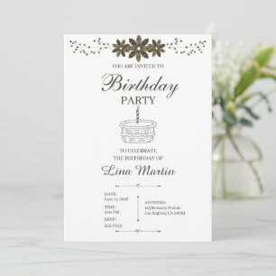 Invitation Fleurs Marron Neutre