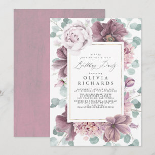 Invitation Fleurs mauves et verdure Élégant Anniversaire mode