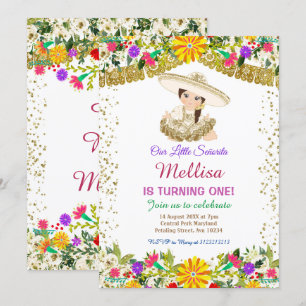 Invitation Fleurs mexicaines avec Parties scintillant or Anni