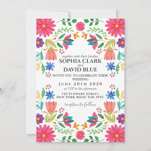 Invitation Fleurs mexicaines Floral Mariage Fiesta (Devant)