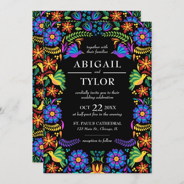 Invitation Fleurs Mexicaines Mariage (Devant / Derrière)
