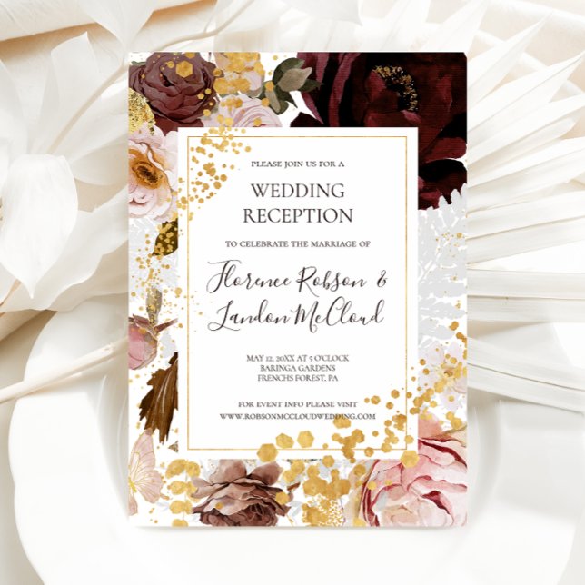 Invitation Fleurs Moderne en Rougueur | Réception de Mariage (Créateur téléchargé)