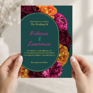 Invitation Fleurs modernes rose vert jaune