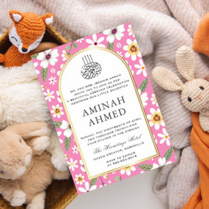 Invitation Fleurs Motif rose islamique Aqiqa Aqeeqa Baby