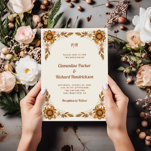 Invitation Fleurs neutres rétro   MARIAGE