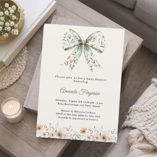 Invitation Fleurs neutres vert ivoire été Baby Shower