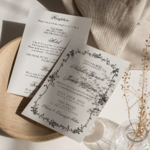 Invitation Fleurs Noir Blanc Botanique Tout En Un Mariage