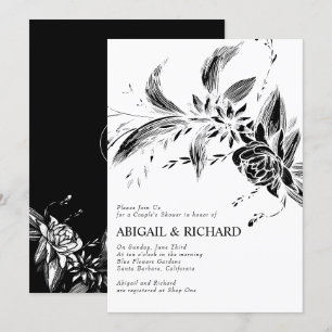Invitation Fleurs noires et blanches mariages douche
