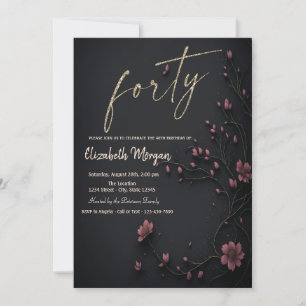 Invitation Fleurs noires gothique 40e anniversaire