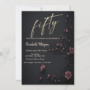 Invitation Fleurs noires gothique 50e anniversaire